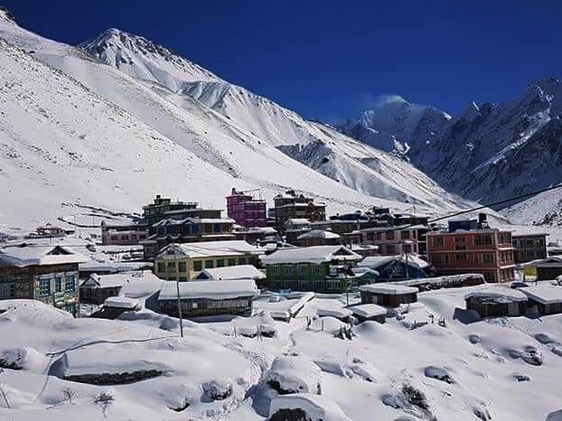 Beautiful Kyanjin Gompa in winter